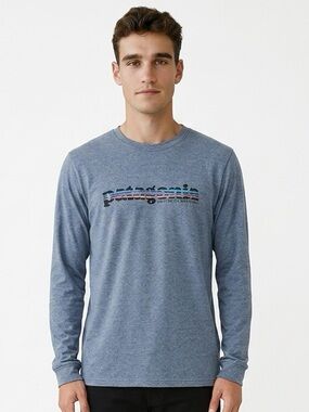 PATAGONIA | Long Sleeve Regular Fit Blue Logo T-Shirt Men’s Size XS